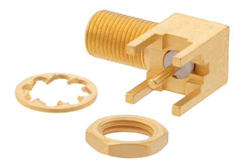 RP MCX Jack Right Angle Bulkhead Connector Solder Attachment Thru Hole PCB, .177 inch D Hole