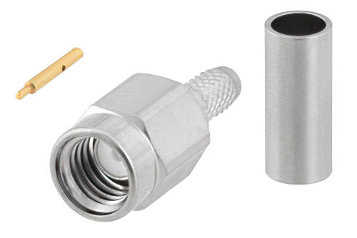 SSMA Male Connector Crimp/Solder Attachment for RG174, RG316, RG188, LMR-100, PE-B100, PE-C100, 0.100 inch