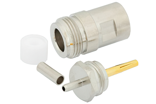 N Female Connector Crimp/Solder Attachment for RG174, RG316, RG188, LMR-100, PE-B100, PE-C100, 0.100 inch