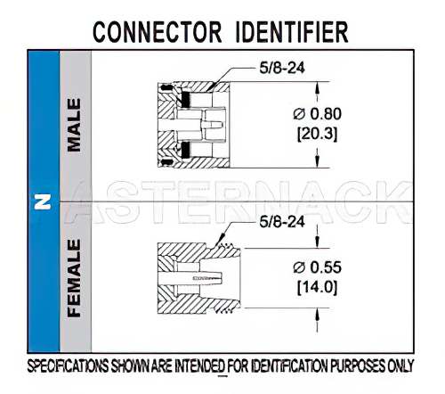 N Female Connector Crimp/Solder Attachment for RG174, RG316, RG188, LMR-100, PE-B100, PE-C100, 0.100 inch