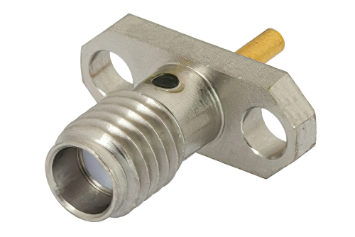 SSMA Female Connector Solder Attachment 2 Hole Flange Mount Solder Cup Terminal, .328 inch Hole Spacing