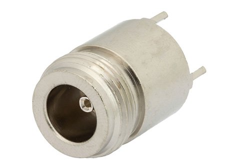 N Female Connector Solder Attachment Thru Hole PCB, .400 inch x .062 inch Hole Spacing