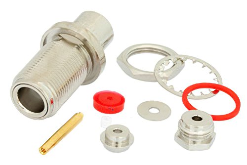 N Female Bulkhead Connector Clamp/Solder Attachment For RG174, RG316, RG188, .640 inch DD Hole