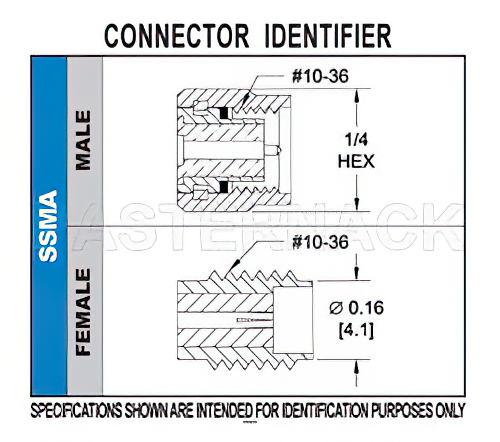SSMA Male Connector Crimp/Solder Attachment For RG188-DS, RG316-DS