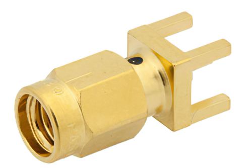 SSMA Male Connector Solder Attachment Thru Hole PCB, .200 inch x .067 inch Hole Spacing