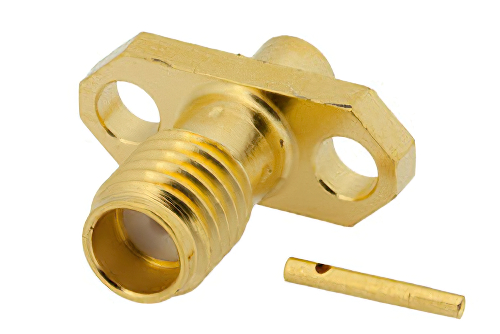 SSMA Female Connector Solder Attachment 2 Hole Flange Mount for PE-SR405AL, PE-SR405FL, PE-SR405FLJ, RG405, .328 inch Hole Spacing