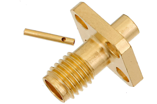 SSMA Female Connector Solder Attachment 4 Hole Flange For PE-SR405AL, PE-SR405FL, RG405, .232 inch Hole Spacing