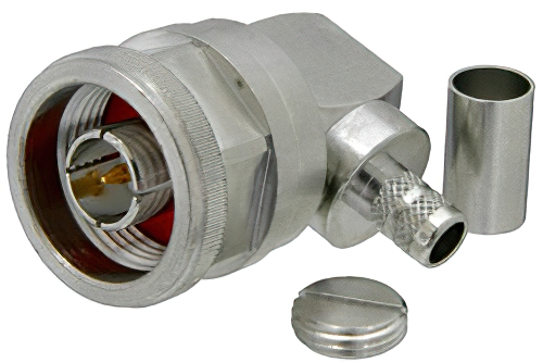 N Male Right Angle Connector Crimp/Solder Attachment for PE-C240, RG8X, .240 inch, LMR-240, LMR-240-DB, LMR-240-UF