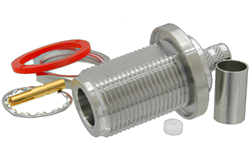 N Female Bulkhead Connector Crimp/Solder Attachment For PE-C240, LMR-240, RG8X, .640 inch DD Hole