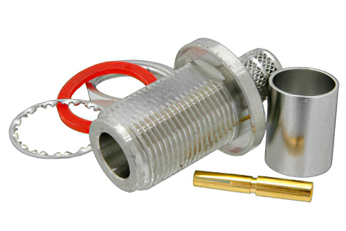 N Female Bulkhead Connector Crimp/Solder Attachment For PE-C400, 0.400 inch, .640 inch DD Hole