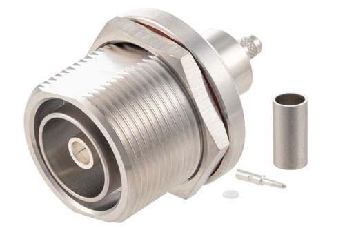 7/16 DIN Female Bulkhead Connector Crimp/Solder Attachment For PE-C195, 0.195 inch, 1.161 inch DD Hole