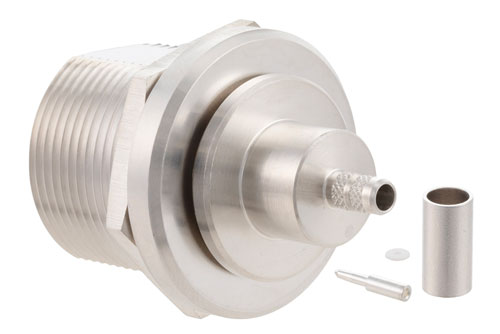 7/16 DIN Female Bulkhead Connector Crimp/Solder Attachment For PE-C195, 0.195 inch, 1.161 inch DD Hole