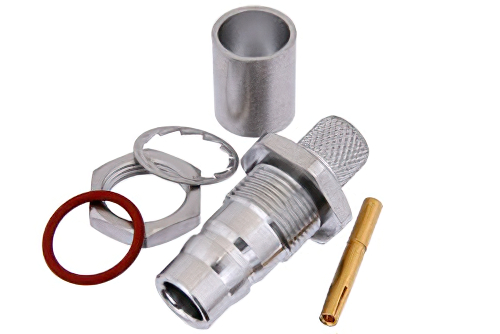 QN Female Bulkhead Connector Crimp/Solder Attachment For RG213, RG215, .500 inch Diameter