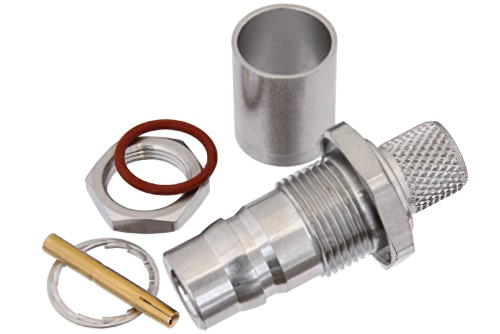 QN Female Bulkhead Connector Crimp/Solder Attachment For RG214, RG225, .500 inch Diameter