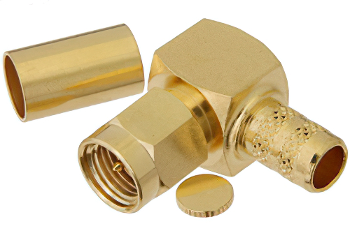 SMA Male Right Angle Connector Crimp/Solder Attachment for PE-C240, RG8X, .240 inch, LMR-240, LMR-240-DB, LMR-240-UF