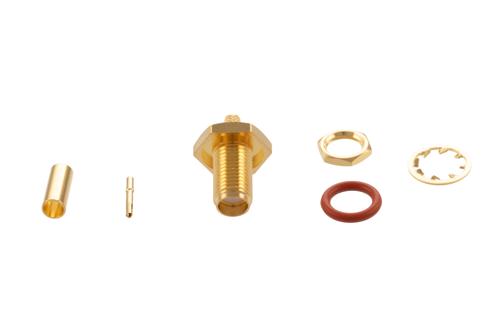 SMA Female Bulkhead Mount Connector Crimp/Solder Attachment for RG174, RG316, RG188, 0.100 inch, PE-B100, PE-C100, LMR-100, .235 inch D Hole