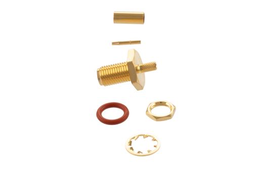 SMA Female Bulkhead Mount Connector Crimp/Solder Attachment for RG174, RG316, RG188, 0.100 inch, PE-B100, PE-C100, LMR-100, .235 inch D Hole