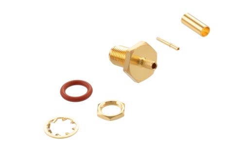 SMA Female Bulkhead Mount Connector Crimp/Solder Attachment for RG174, RG316, RG188, 0.100 inch, PE-B100, PE-C100, LMR-100, .235 inch D Hole