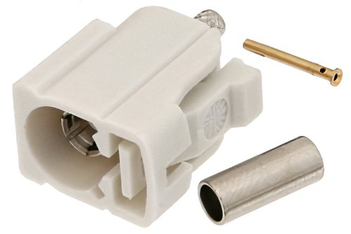 FAKRA Jack Connector Crimp/Solder Attachment for RG174, RG316, RG188, .100 inch, PE-B100, PE-C100, LMR-100, White Color