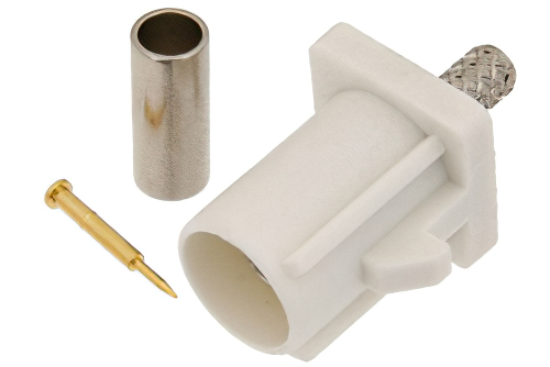 FAKRA Plug Connector Crimp/Solder Attachment for RG174, RG316, RG188, .100 inch, PE-B100, PE-C100, LMR-100, White Color