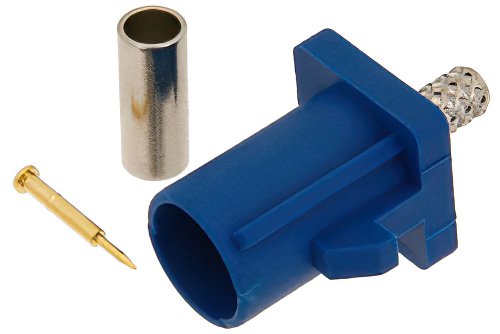 FAKRA Plug Connector Crimp/Solder Attachment for RG174, RG316, RG188, .100 inch, PE-B100, PE-C100, LMR-100, Blue Color