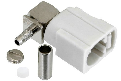 FAKRA Jack Right Angle Connector Crimp/Solder Attachment for RG174, RG316, RG188, .100 inch, PE-B100, PE-C100, LMR-100, White Color