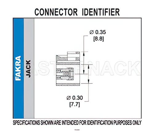 FAKRA Jack Right Angle Connector Crimp/Solder Attachment for RG174, RG316, RG188, .100 inch, PE-B100, PE-C100, LMR-100, White Color