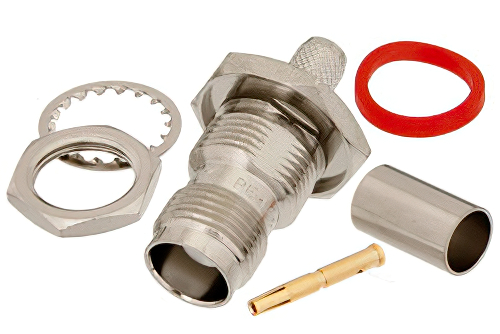 TNC Female Bulkhead Mount Connector Crimp/Solder Attachment for RG59B/U, RG62, .480 inch D Hole