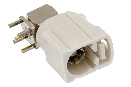 FAKRA Jack Right Angle Connector Solder Attachment Thru Hole PCB, White Color