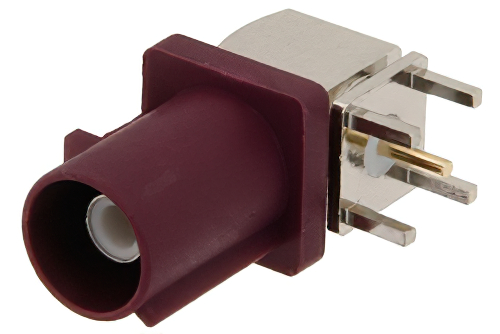 FAKRA Plug Right Angle Connector Solder Attachment Thru Hole PCB, Bordeaux Color