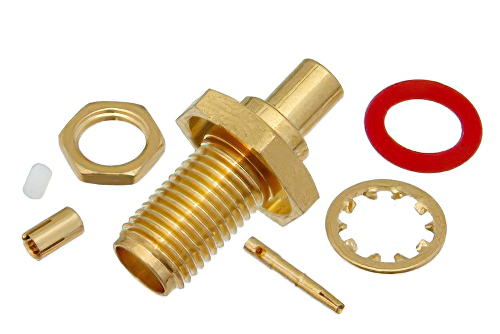 SMA Female Bulkhead Mount Connector Crimp/Solder Attachment for PE-C100, RG178, RG196, .235 inch D Hole