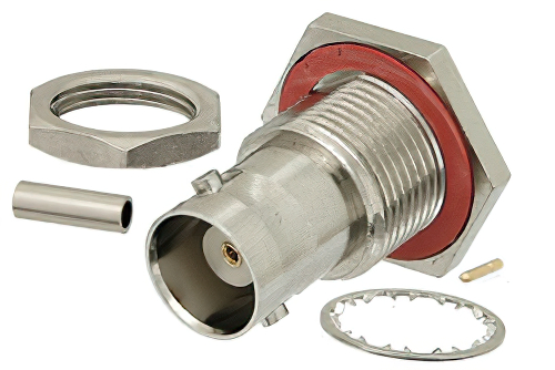 BNC Female Bulkhead Mount Connector Crimp/Solder Attachment for RG178, RG196, .480 inch D Hole