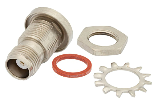 TNC Female Bulkhead Mount Hermetically Sealed Connector Solder Attachment Eyelet Terminal, .480 inch D Hole