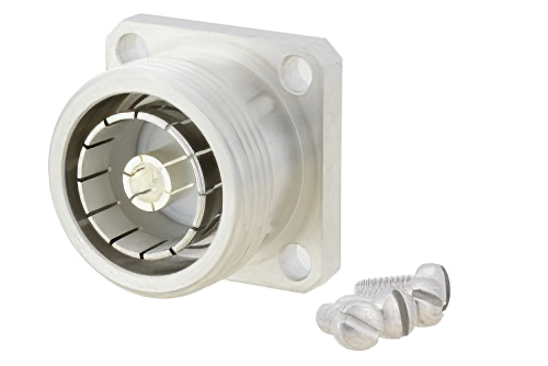 7/16 DIN Female Field Replaceable Connector 4 Hole Flange Mount Slotted Contact Terminal, 1.24 inch Sq. Flange Watt Meter Connector