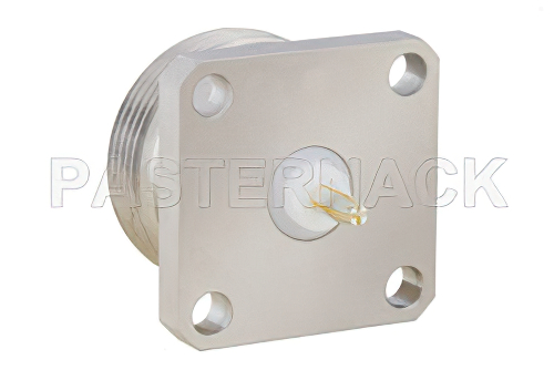 7/16 DIN Female Field Replaceable Connector 4 Hole Flange Mount Slotted Contact Terminal, 1.24 inch Sq. Flange Watt Meter Connector