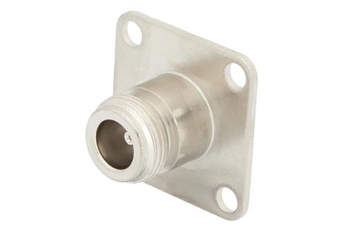 N Female Field Replaceable Connector 4 Hole Flange Mount Slotted Contact Terminal, 1.24 inch Sq. Flange Watt Meter Connector