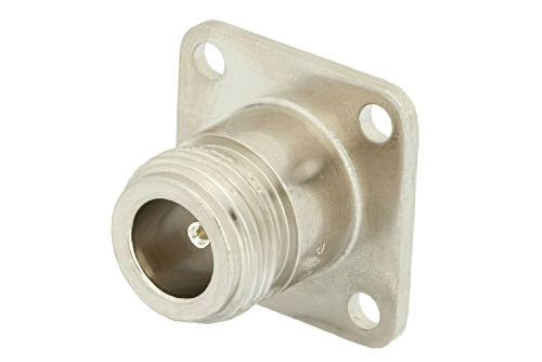 N Female Field Replaceable Connector 4 Hole Flange Mount Slotted Contact Terminal, 1.0 inch Sq. Flange Watt Meter Connector
