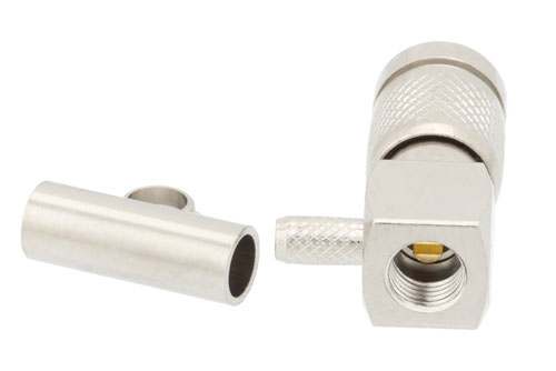 1.0/2.3 Plug Right Angle Connector Crimp/Solder Attachment For RG316-DS, RG188-DS