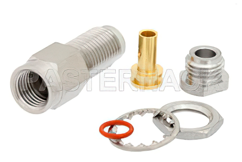 1.85mm Female Bulkhead Mount Connector Clamp/Solder Attachment for PE-SR405AL, PE-SR405FL, PE-SR405FLJ, PE-SR405TN, RG405, .252 inch D Hole