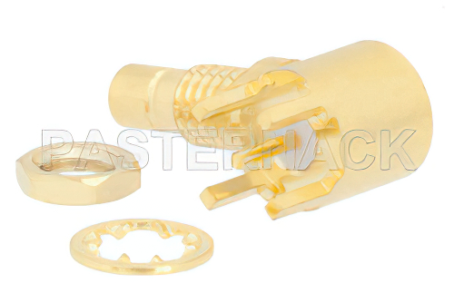 SMB Jack Right Angle Bulkhead Mount Connector Solder Attachment Thru Hole PCB, .177 inch D Hole