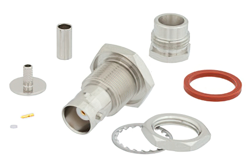 BNC Female Bulkhead Mount Connector Clamp/Solder Attachment for RG316-DS, RG188-DS, IP67 Rated