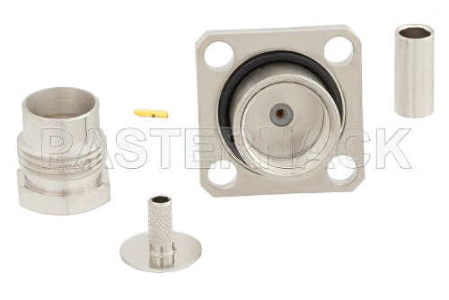 BNC Female Connector Clamp/Solder Attachment 4 Hole Flange Mount for RG316-DS, RG188-DS, IP67 Rated