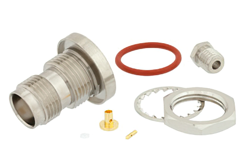 TNC Female Bulkhead Mount Connector Clamp/Solder Attachment for PE-047SR, PE-SR047AL, PE-SR047FL, IP68 Rated