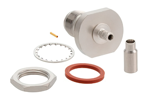 TNC Female Bulkhead Mount Connector Crimp/Solder Attachment for RG174, RG316, RG188, 0.100 inch, PE-B100, PE-C100, LMR-100, IP67 Rated