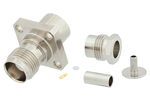 TNC Female Connector Clamp/Solder Attachment 4 Hole Flange Mount for RG316-DS, RG188-DS, IP67 Rated