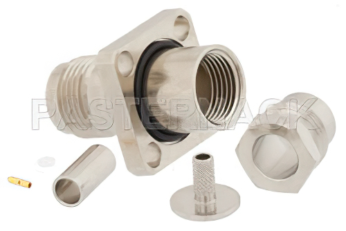 TNC Female Connector Clamp/Solder Attachment 4 Hole Flange Mount for RG316-DS, RG188-DS, IP67 Rated