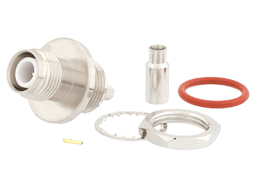 RP TNC Female Bulkhead Mount Connector Crimp/Solder Attachment for RG174, RG316, RG188, 0.100 inch, PE-B100, PE-C100, LMR-100, IP67 Rated