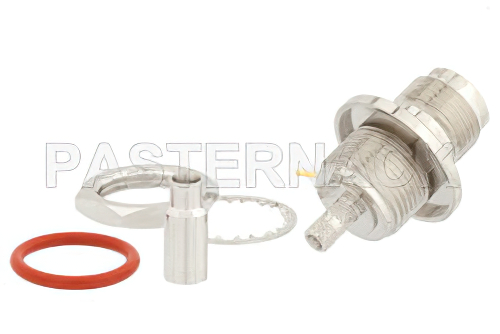 RP TNC Female Bulkhead Mount Connector Crimp/Solder Attachment for RG174, RG316, RG188, 0.100 inch, PE-B100, PE-C100, LMR-100, IP67 Rated