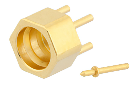 SMP Male Limited Detent Connector Solder Attachment Thru Hole PCB Hex Body Non Captive Center Contact
