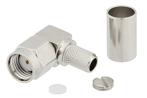 RP-SMA Male Right Angle Connector Crimp/Solder Attachment for RG55, RG142, RG223, RG400